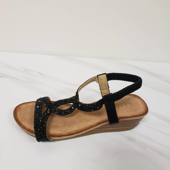 Black Rhinestone Comfort Sandal Cushioned Wedge Size 7.5 - Picture 5 of 7